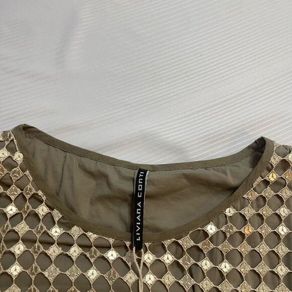 NWT LIVIANA CONTI Gold Sequin Taupe Dress Size 42 New - Picture 2 of 8